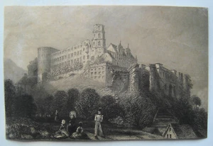 Heidelberg Neckar castillo Baden-Württemberg grabado en acero antiguo real 1842 - Imagen 1 de 1