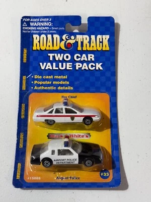 MAISTO ROAD & TRACK PAQUETE DE 2 COCHES #33 JEFE DE BOMBEROS Y COCHE DE POLICÍA DEL AEROPUERTO PAQUETE DE VALOR Foto 1 de 2