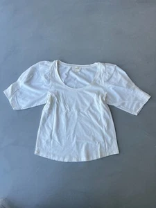Anthropologie Maeve Kontraststoff Puffärmel T-Shirt. Weiß/Creme. Klein. - Bild 1 von 6