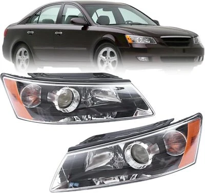 For 2006 2007 2008 Hyundai Sonata Factory Style Black Replacement Headlights - Image 1 of 4