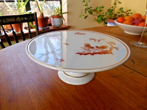 RICHARD GINORI SIENA RUST RED ROOSTER GALLI ROSSI CAKE STAND GOLD EUC - Picture 1 of 15