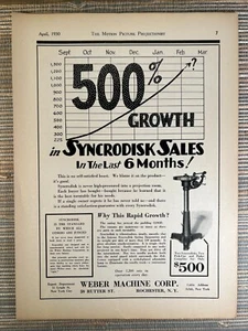 Syncrodisk Plattenspieler Kino Sound Rochester NY 1930 Vintage Print Ad - Bild 1 von 1