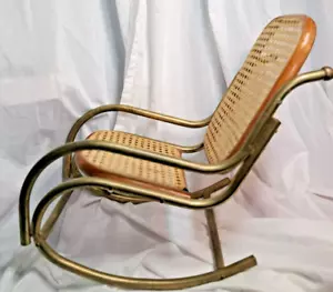 Vintage Messing Ratan Holz Puppe Schaukelstuhl Marcel Breuer inspiriert - Bild 1 von 10