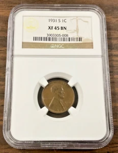 1931 S Lincoln Cent, NGC XF 45 BN  Key Date - Picture 1 of 4