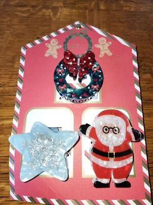 NEW Piper K Novelty Bling Christmas Holiday Claw Hair Clip 3 Pk Girls Women - Image 1 of 4