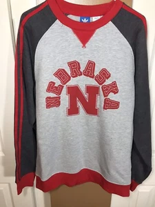 $70 Adidas Nebraska Cornhuskers Crew Fleece Gray/Red Sz. Large - Picture 1 of 5