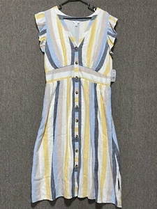 Time & Tru Flutter Sleeve Button Dress Multicolor Striped Women XL (16-18) Lined - Picture 1 of 14