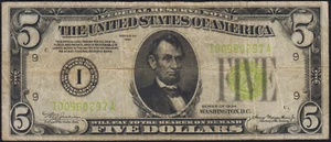 Fr.1955-i 1934 Minneapolis $5 LGS Light Green Seal Federal Reserve Note Fine - Picture 1 of 2