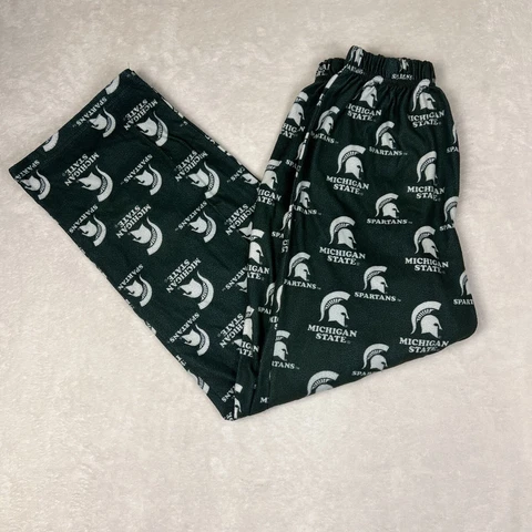 VINTAGE Michigan State Pajama Fleece Pants Small Youth L All Over Print Mascot Cover