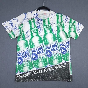 Vintage Rolling Rock Shirt Mens XL All Over Print Graphic AOP Single Stitch USA - Picture 1 of 9