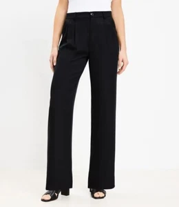 NWT LOFT Emory Black Lyocell Trouser Pants 10 Career Wide Leg Work Professional - Picture 1 of 7