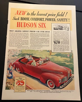 Red 1940 Hudson Six Convertible - Vintage Original Print Ad Wall Art - CLEAN - Image 1 of 4
