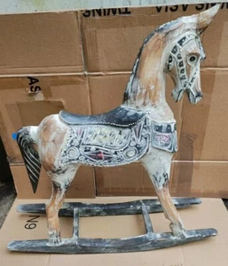 CAVALLO A DONDOLO GRANDE STILE ANTICO IN LEGNO INTAGLIATO DIPINTO A MANO - Foto 1 di 23