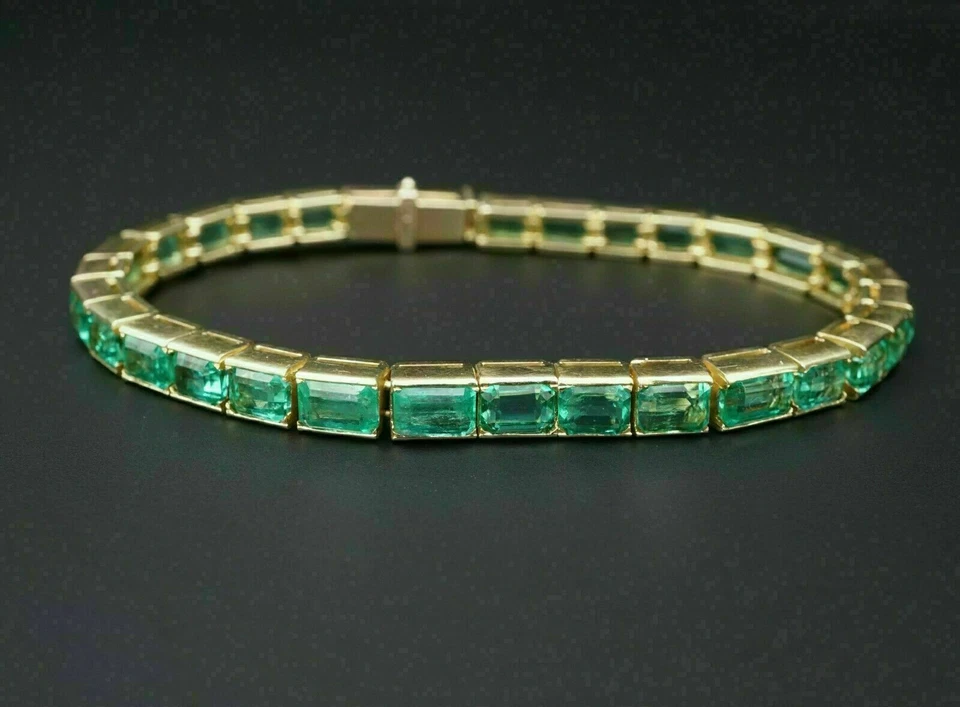 Brazalete de tenis para mujer talla esmeralda verde de 7 quilates enchapado en oro amarillo de 14 k  Foto 1 de 4