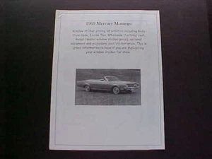 1969 Mercury MONTEGO dealer cost/window list sticker price for car + options 69  - Picture 1 of 1