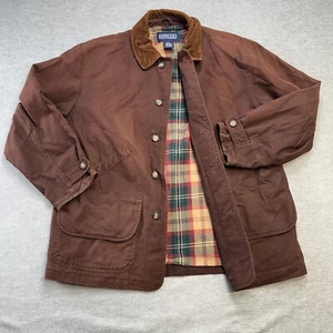Vintage Lands End Chore Jacket Mens Medium Brown Canvas Flannel Lined Barn Field - Picture 1 of 14