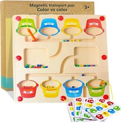 Juguete Montessori para niños pequeños imán de madera laberinto tablero juego de batalla juguetes idea de regalo Foto 1 de 4