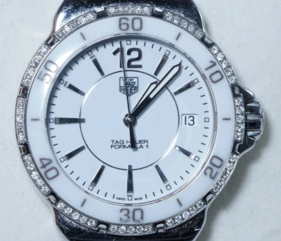 Reloj para dama TAG HEUER Fórmula Uno acero cerámica y diamantes, esfera blanca #WAH1213 Foto 1 de 4