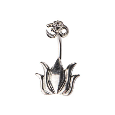 14G In and Out Om Lotus Navel Belly Button Barbell Surgical Steel - Image 1 of 2