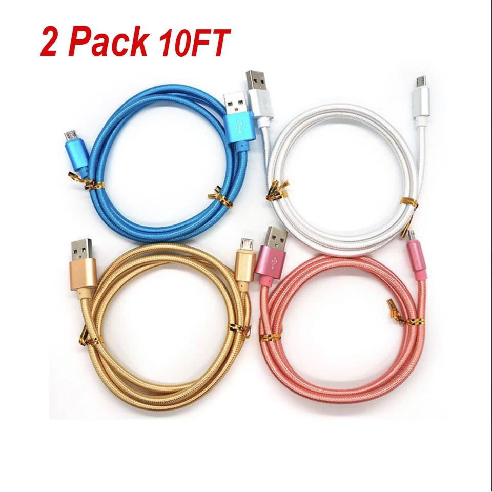 2Pack 10Ft Micro USB Charger Fast Charging Cable Cord For Samsung Android Phone  - Image 1 of 4