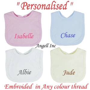 Bavaglino cotone personalizzato ricamato regalo bavaglino bambino QUALSIASI NOME baby shower neonati - Foto 1 di 7