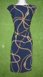 LRL Ralph Lauren blau gold Kette Stretch Jersey Sozialarbeit Kleid 8 134 $ - Bild 1 von 7