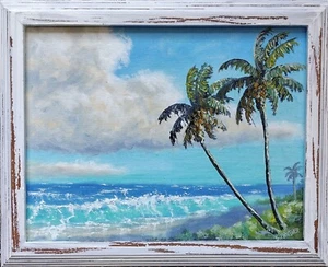 Tropical Florida Seascape Oil Painting by Artist Stan Prather Framed - Picture 1 of 2
