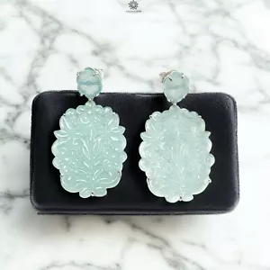 Juego de pendientes de astilla 925 talla ovalados de ónix azul de 17,60 gms 2" - Imagen 1 de 6