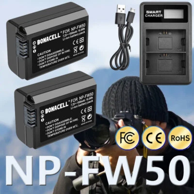 BONACELL 2x 1500mAh NP-FW50 Batería + Cargador Dual Para Sony Alpha 6000 6300 5000 7 II NEX-3