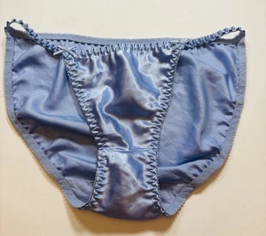 VTG 80s Sissy SATIN Girly Ladies Baby Sky Blue Solid Panty LA Panties SZ 5 - Picture 1 of 6
