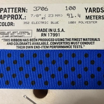 Berwick Grosgrain Ribbon 7/8" Electric Blue w/ Navy Polka Dots 100 yds Spool - Image 1 of 3