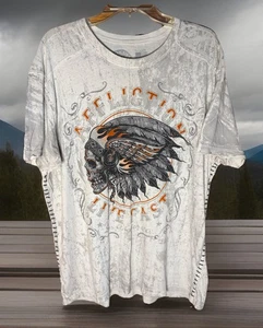 Camiseta Affliction XL 46” Alrededor de L 30” Esqueleto Indio Envejecido Lados Resewn - Imagen 1 de 10