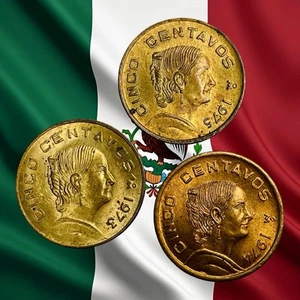 Lot of 3 Mexico 5 Centavos Coins - 1973, 1974 & 1975 - UNC - Combined Ship - Picture 1 of 2