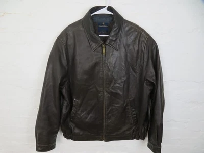 Brooks Brothers Chaqueta Para Hombre Grande Cuero Marrón Cremallera Frontal Abrigo Bombardero Prendas Exteriores Foto 1 de 4