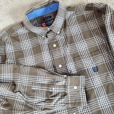 Camisa Para Hombres CHAPS Con Botones Talla XL Marrón A Cuadros Mangas Largas Foto 1 de 4