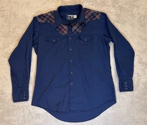 Wrangler Shirt Men's XL 90s Blue Plaid Western Pearl Snap Vintage - Picture 1 of 13