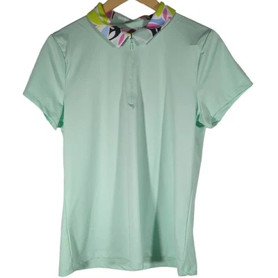 Tommy Bahama Golf Short Sleeve Print Collar Shirt Mint L NWT | 1/4 Zip Perf Top - Image 1 of 4