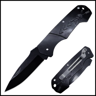 Black Easy Carry Knife – Outdoor Folding EDC With Engraved Handle And Drop Point - image 1 of 4