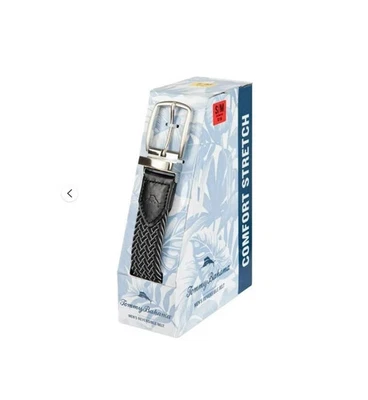 Cinturón reversible trenzado elástico Tommy Bahama para hombre S/M negro/gris - ¡Nuevo! Foto 1 de 4