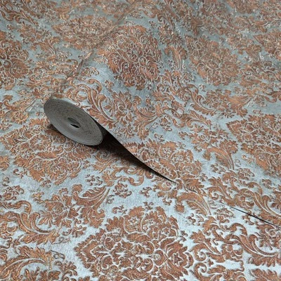 Steel gray bronze copper metallic Victorian damask faux fabric texture Wallpaper - Image 1 of 4