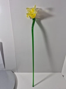 Art Glass Long Single Stem Yellow Clear Flower 50 cm - Home Decor - Bild 1 von 9