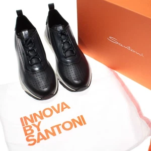 Santoni NWB Dupe Lace Up Leather Sneakers Size 9 (US 10) in Dark Blue - Picture 1 of 12