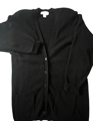 VTG 90's Lambswool Angora Blend Black Longline Cardigan Sweater Women's M V-Neck - Image 1 of 4