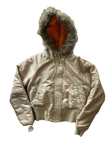 Y2K Southpole Juniors Gold Fur Hooded Jacket Size Small - Picture 1 of 4