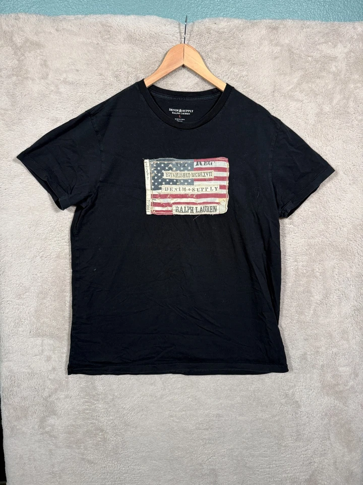 Camiseta Ralph Lauren Denim & Supply Para Hombre Talla L Negra Bandera Americana Gráfica Foto 1 de 4