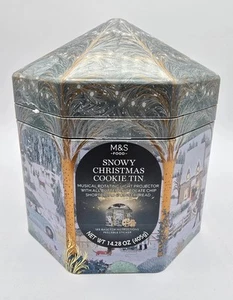 Mark & Spencer Snowy Christmas Spieluhr Keksdose mit drehbarem Lichtprojektor - Bild 1 von 7