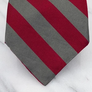 GIANNELLI Mens Repp Silk Tie Muted Olive Green Crimson Red Stripe Necktie Preppy - Picture 1 of 15