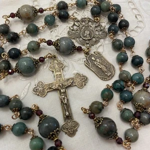 Hl. Judas Rosenkranz Afrikanische Jade Bronze Kruzifix Herzstück Schutzpatron der Hoffnung - Bild 1 von 8