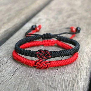 PULSERA Trenzada Regalo Pareja Amor Celta Doble Nudo Infinito Rojo Negro - Imagen 1 de 13