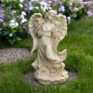 Northlight 18IN Heavenly Gardens Brown Angel Bird Bouquet Outdoor Garden Statue - Picture 1 of 5